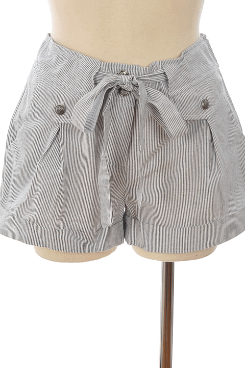 Stripe Print Shorts With Waist Tie